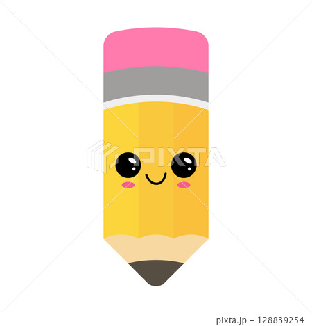 Pixel art of a pencil with a pink eraser and a smiling face Pixel art of a pencil with a pink eraser and a smiling face 128839254