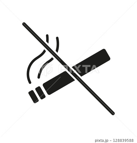 No Smoking Symbol Solid Icon. Tobacco Prohibition, Smoking Ban, And Public Health Awareness Silhouette Symbol. Anti-Smoking Campaign. Isolated Vector Illustration 128839588