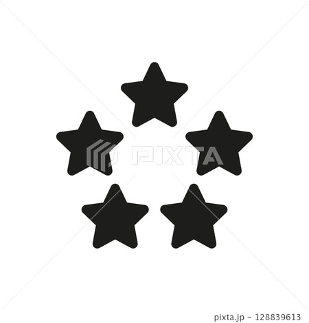 Five Star Rating Solid Icon. Excellence, Quality Assurance, And Customer Satisfaction Silhouette Symbol. Top Performance Recognition. Isolated Vector Illustration 128839613