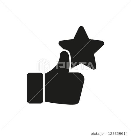 Thumbs Up With Star Solid Icon. Positive Feedback, Approval, And Quality Rating Silhouette Symbol. Customer Satisfaction And Excellence Representation. Isolated Vector Illustration 128839614