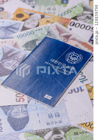 Korean passport for travelling, flying and doing business. South korea document Korean passport for travelling, flying and doing business. South korea document 128839798