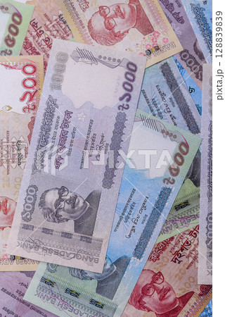 Money, paper currency of Bangladesh, taka notes 128839839