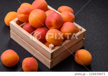 Fresh ripe fruit apricots are red yellow in color Fresh ripe fruit apricots are red yellow in color 128839871