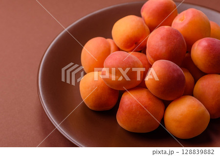 Fresh ripe fruit apricots are red yellow in color 128839882