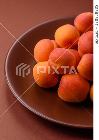 Fresh ripe fruit apricots are red yellow in color 128839885