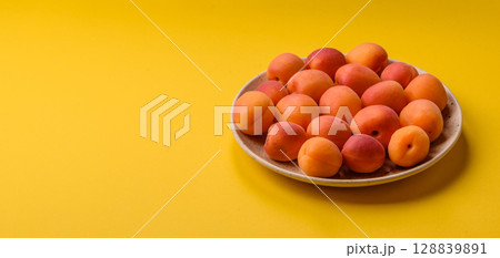Fresh ripe fruit apricots are red yellow in color 128839891