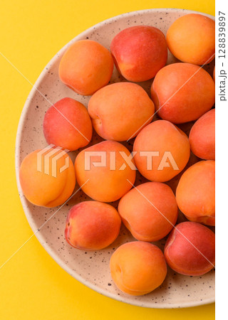 Fresh ripe fruit apricots are red yellow in color 128839897