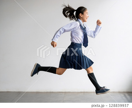 制服で走る若い女子中学生 128839937