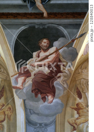 Saint Thomas the Apostle, fresco on the ceiling of the Cathedral of St Nicholas in Ljubljana, Slovenia Saint Thomas the Apostle, fresco on the ceiling of the Cathedral of St Nicholas in Ljubljana, Slovenia 128840013