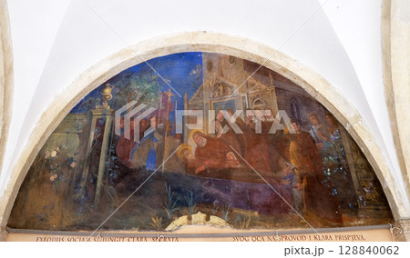 The frescoes with scenes from the life of St. Francis of Assisi, cloister of the Franciscan monastery of the Friars Minor in Dubrovnik, Croatia 128840062