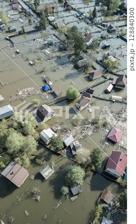 Floods and cyclone, global warming. Climate change,natural disasters the tsunami of nature.The apocalypse, catastrophes.Storms and destruction.The remnants of human life are floating in dirty water 128840300