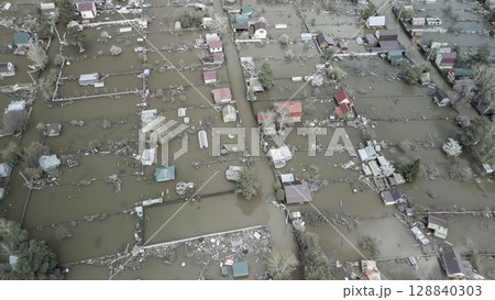 Floods and cyclone, global warming. Climate change,natural disasters the tsunami of nature.The apocalypse, catastrophes.Storms and destruction.The remnants of human life are floating in dirty water 128840303