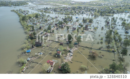 Floods and cyclone, global warming. Climate change,natural disasters the tsunami of nature.The apocalypse, catastrophes.Storms and destruction.The remnants of human life are floating in dirty water 128840310