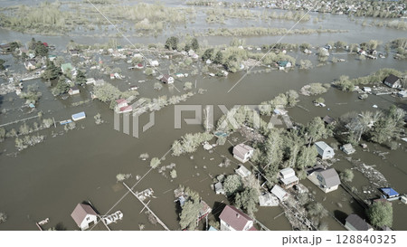 Floods and cyclone, global warming. Climate change,natural disasters the tsunami of nature.The apocalypse, catastrophes.Storms and destruction.The remnants of human life are floating in dirty water 128840325
