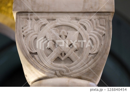Carved stone column ornament in the church of Saint Blaise in Zagreb, Croatia 128840454