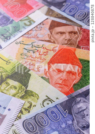 Pakistan, Pakistani rupee paper money. Cash notes for business Pakistan, Pakistani rupee paper money. Cash notes for business 128840878