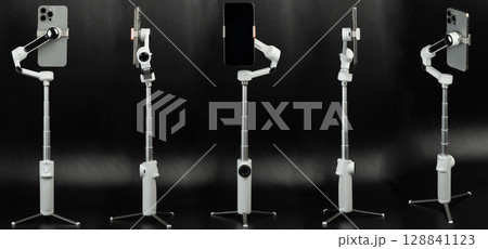 Tripod with gimbal and smartphone Tripod with gimbal and smartphone 128841123