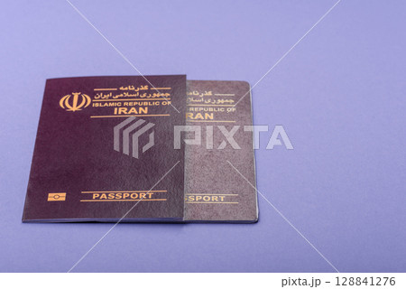 Iranian passport for travelling, flying and doing business. Iran document, id 128841276