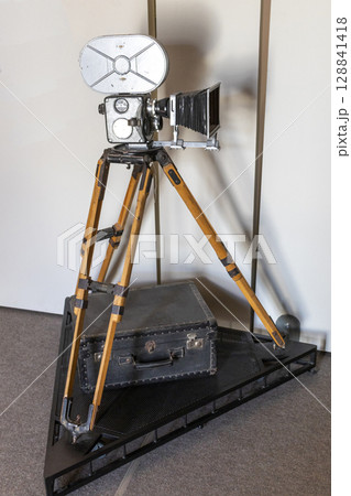Shot of the vintage, old, obsolete movie film projector 128841418