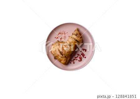 Grilled chicken leg or quarter. Barbecued meat with salt and spices 128841851