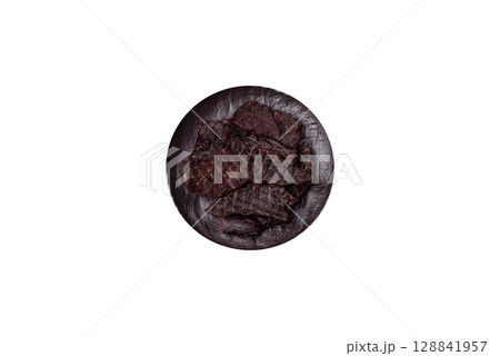 Snacks or jerky, beef slice meat dried, dehydrated. Beef snack 128841957