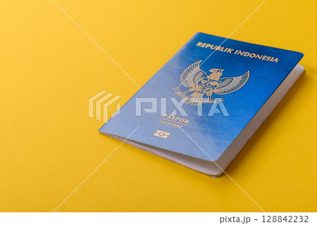 Indonesian passport for travelling, flying and doing business. Indonesia document, id 128842232