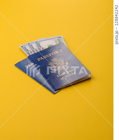 US passport for travelling, flying and doing business. USA document, id US passport for travelling, flying and doing business. USA document, id 128842242