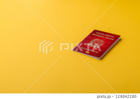 Italy passport for travelling, flying and doing business. Italian document, id 128842280