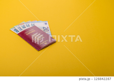 Spain passport for travelling, flying and doing business. Spanish document, id Spain passport for travelling, flying and doing business. Spanish document, id 128842287
