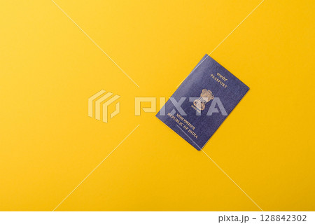 Indian passport for travelling, flying and doing business. India document, id 128842302