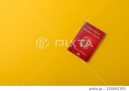 Italy passport for travelling, flying and doing business. Italian document, id 128842305