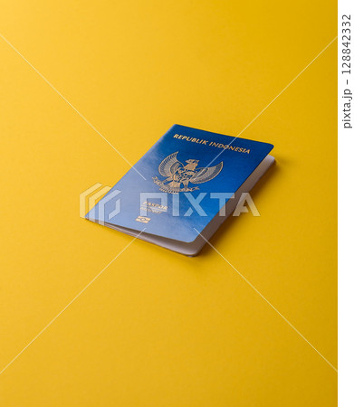 Indonesian passport for travelling, flying and doing business. Indonesia document, id 128842332
