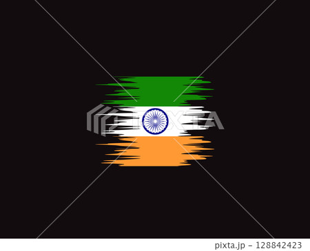 Stylized Indian Flag With Textured Brushstroke Design. 128842423