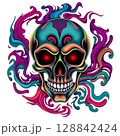 Neon Skull Art with Colorful Swirls illustration or vector 128842424