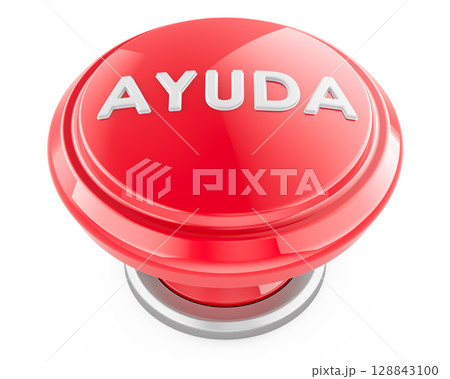 AYUDA red push button, Spanish for help. 3D rendering 128843100