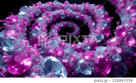 gorgeous complex spiral of diamonds and gemstones unwinding, top view gorgeous complex spiral of diamonds and gemstones unwinding, top view 128843359