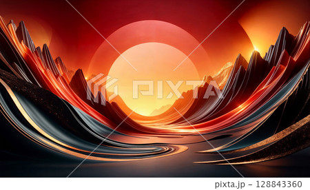 Collection of luxury geometric backgrounds reminiscent of sunset in the mountains 128843360
