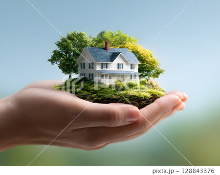 Property purchased with a mortgage for business or residential. Real estate concept. Neural network AI generated art Property purchased with a mortgage for business or residential. Real estate concept. Neural network AI generated art 128843376