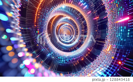 gorgeous complex spiral of diamonds and gemstones unwinding, top view 128843418