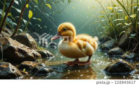 Cute and funny yellow duckling, newborn duckling, little duck 128843617