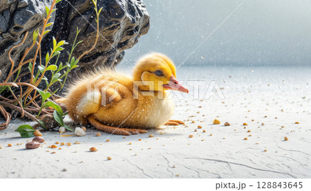 Cute and funny yellow duckling, newborn duckling, little duck 128843645