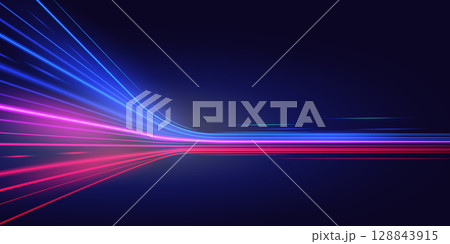 Speed motion light trails in neon blue and pink on dark background. Perfect for technology, high-speed data transfer, sci-fi, fast internet, telecom, digital acceleration, and dynamic banners. Speed motion light trails in neon blue and pink on dark background. Perfect for technology, high-speed data transfer, sci-fi, fast internet, telecom, digital acceleration, and dynamic banners. 128843915