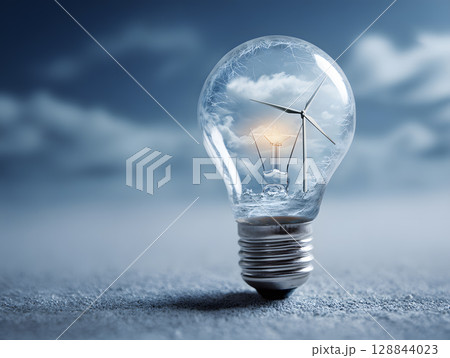 The light bulb as a concept of environmental protection and energy saving. Neural network AI generated art 128844023