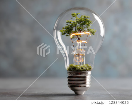 The light bulb as a concept of environmental protection and energy saving. Neural network AI generated art 128844026