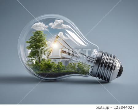 The light bulb as a concept of environmental protection and energy saving. Neural network AI generated art 128844027