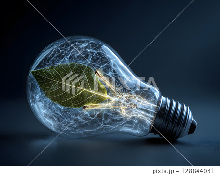 The light bulb as a concept of environmental protection and energy saving. Neural network AI generated art 128844031