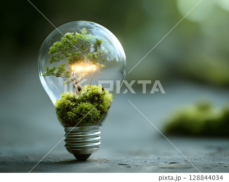 The light bulb as a concept of environmental protection and energy saving. Neural network AI generated art 128844034