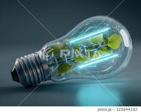 The light bulb as a concept of environmental protection and energy saving. Neural network AI generated art 128844182