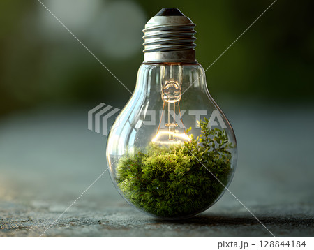 The light bulb as a concept of environmental protection and energy saving. Neural network AI generated art The light bulb as a concept of environmental protection and energy saving. Neural network AI generated art 128844184