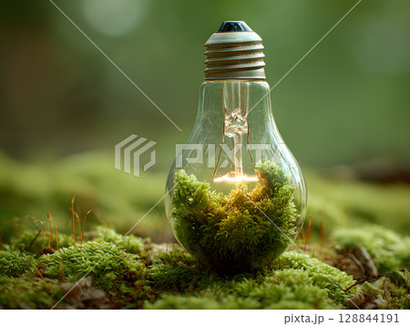 The light bulb as a concept of environmental protection and energy saving. Neural network AI generated art 128844191
